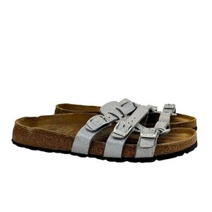 Birkenstock Birki’s Silver Printed Slip On Sandals
